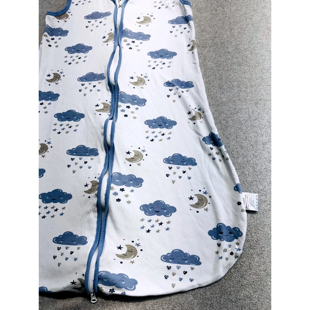Baby Sleep Sack Wearable Blanket 6-12 Months Blue Clouds Moon Stars 100% Cotton